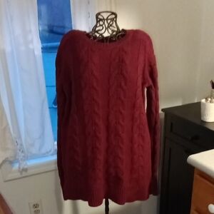 LOFT Maroon Cable Knit Sweater